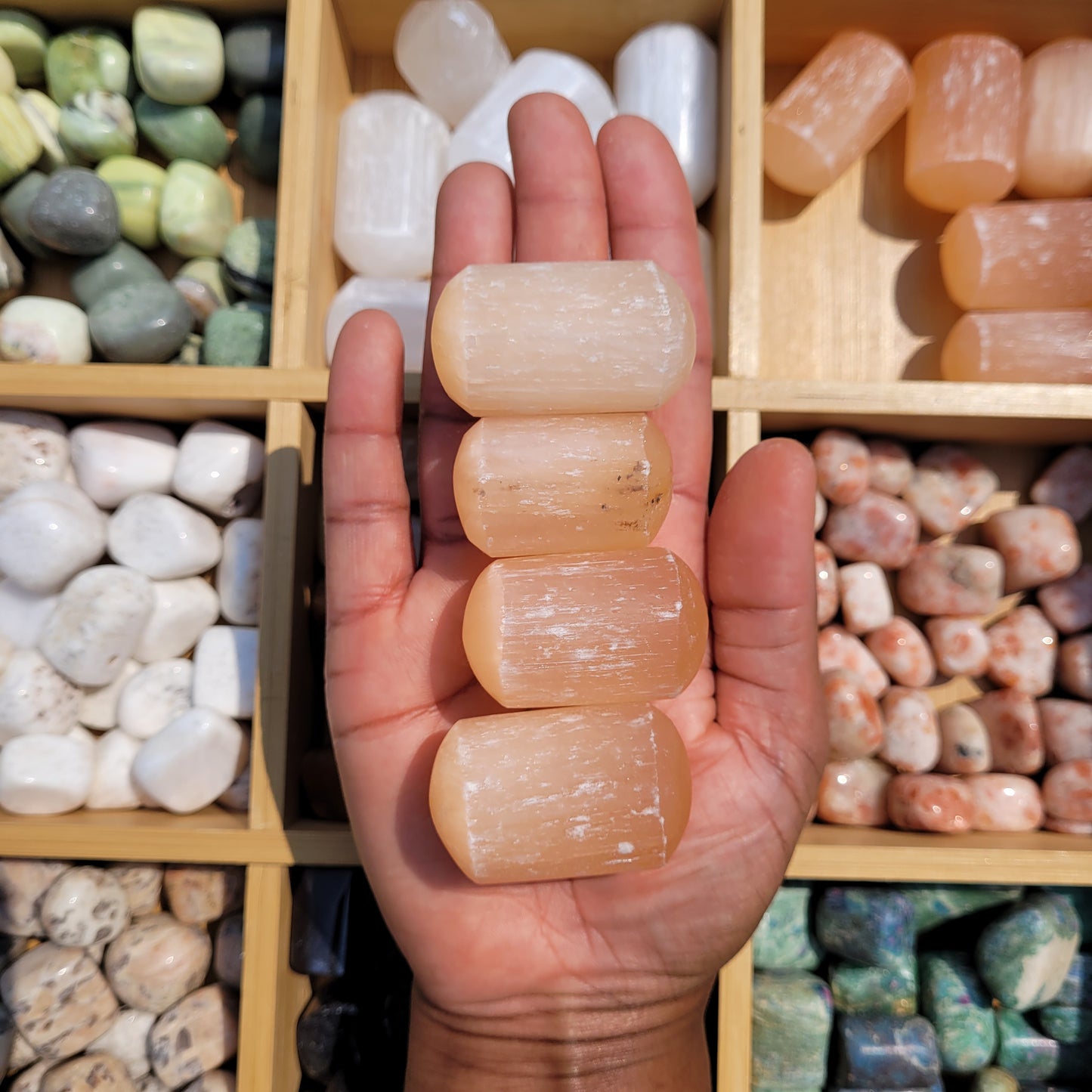Peach Satin Spar Selenite Tumbles