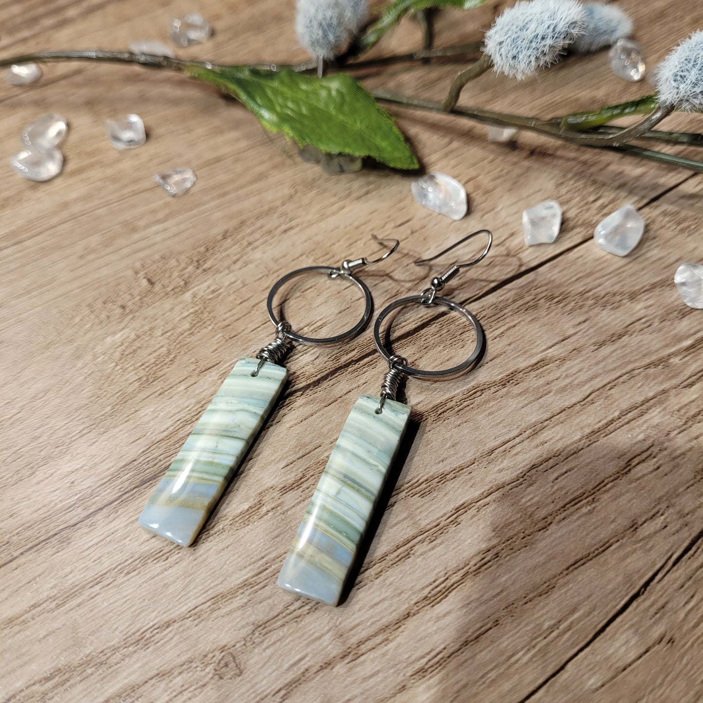 Green Lace Agate Earrings