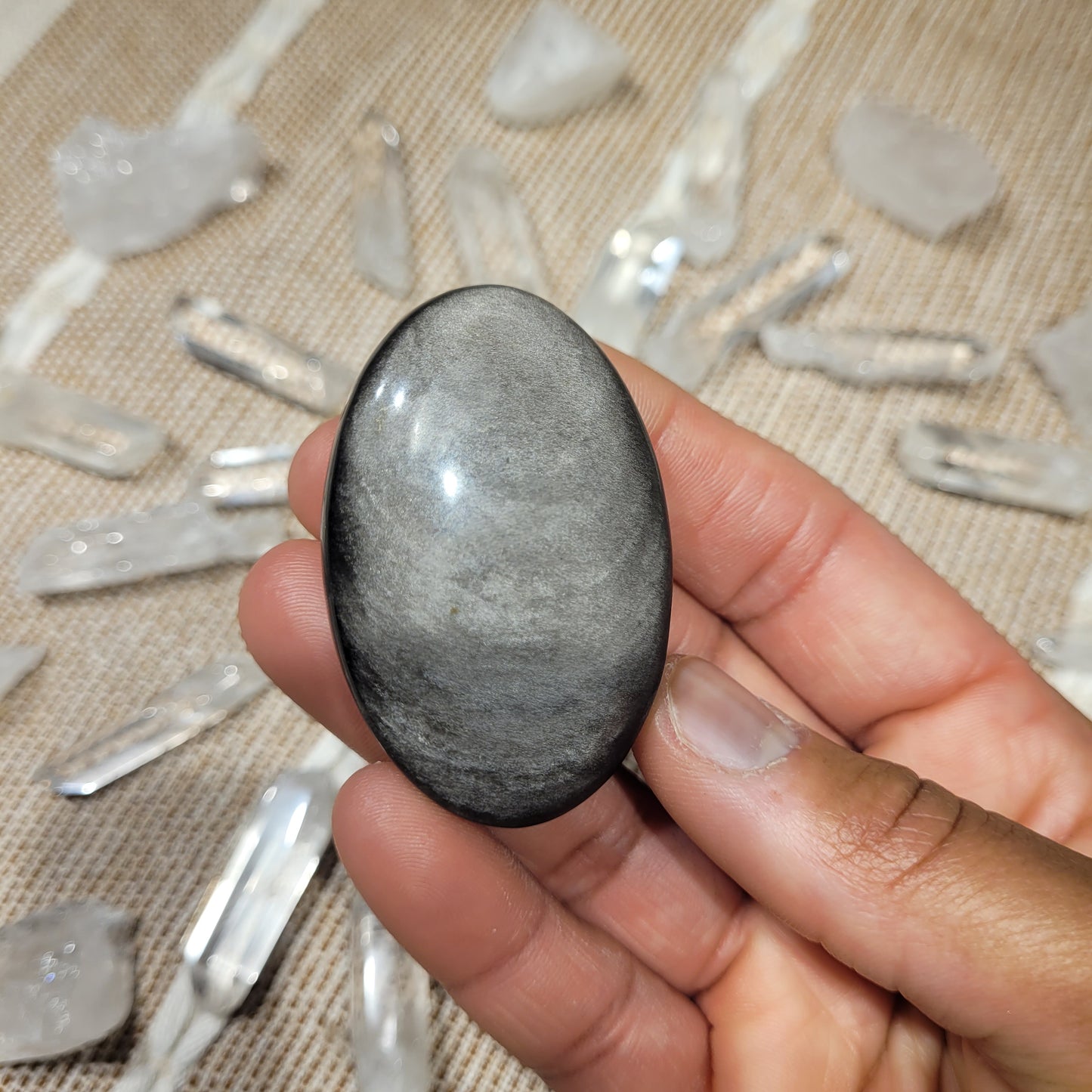 Silver Sheen Obsidian Palmstone