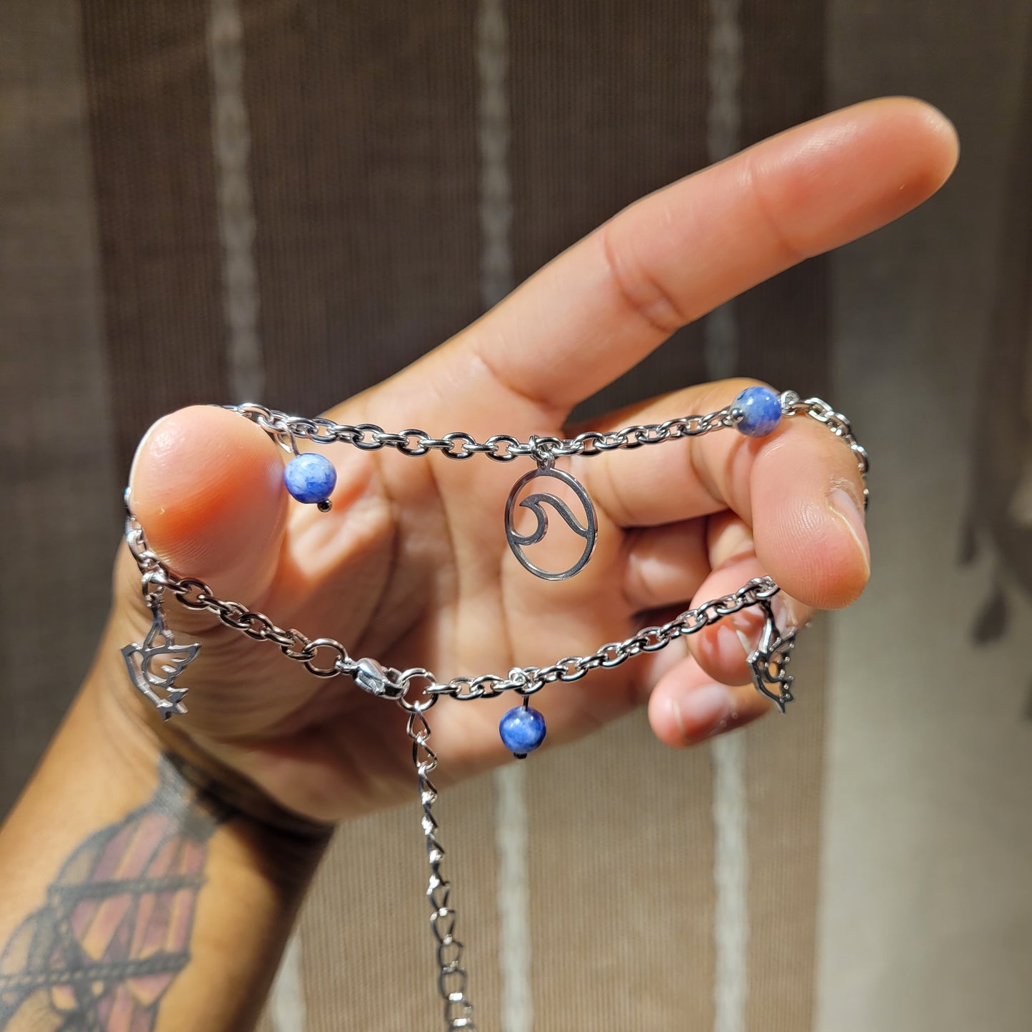 Blue Dot Jasper Wave Bird Anklet