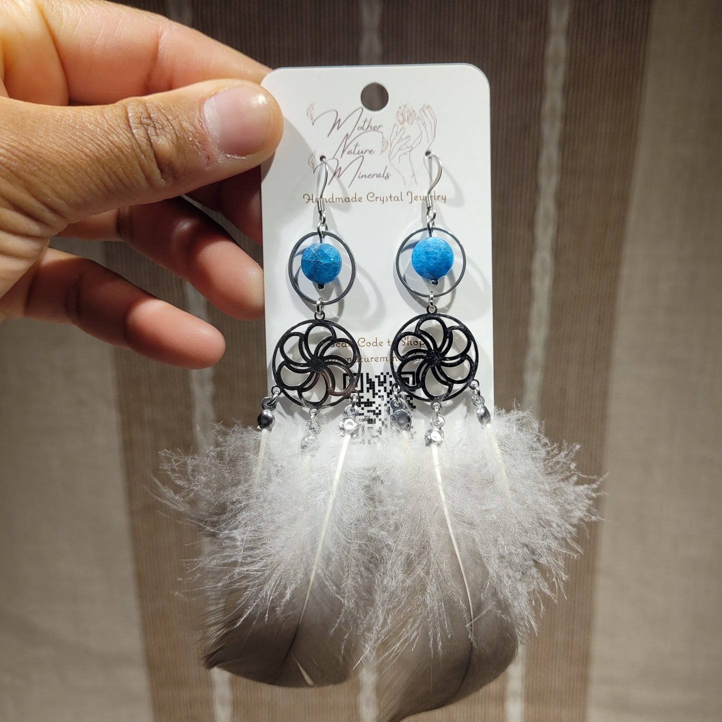 Blue Apatite Feather Earrings