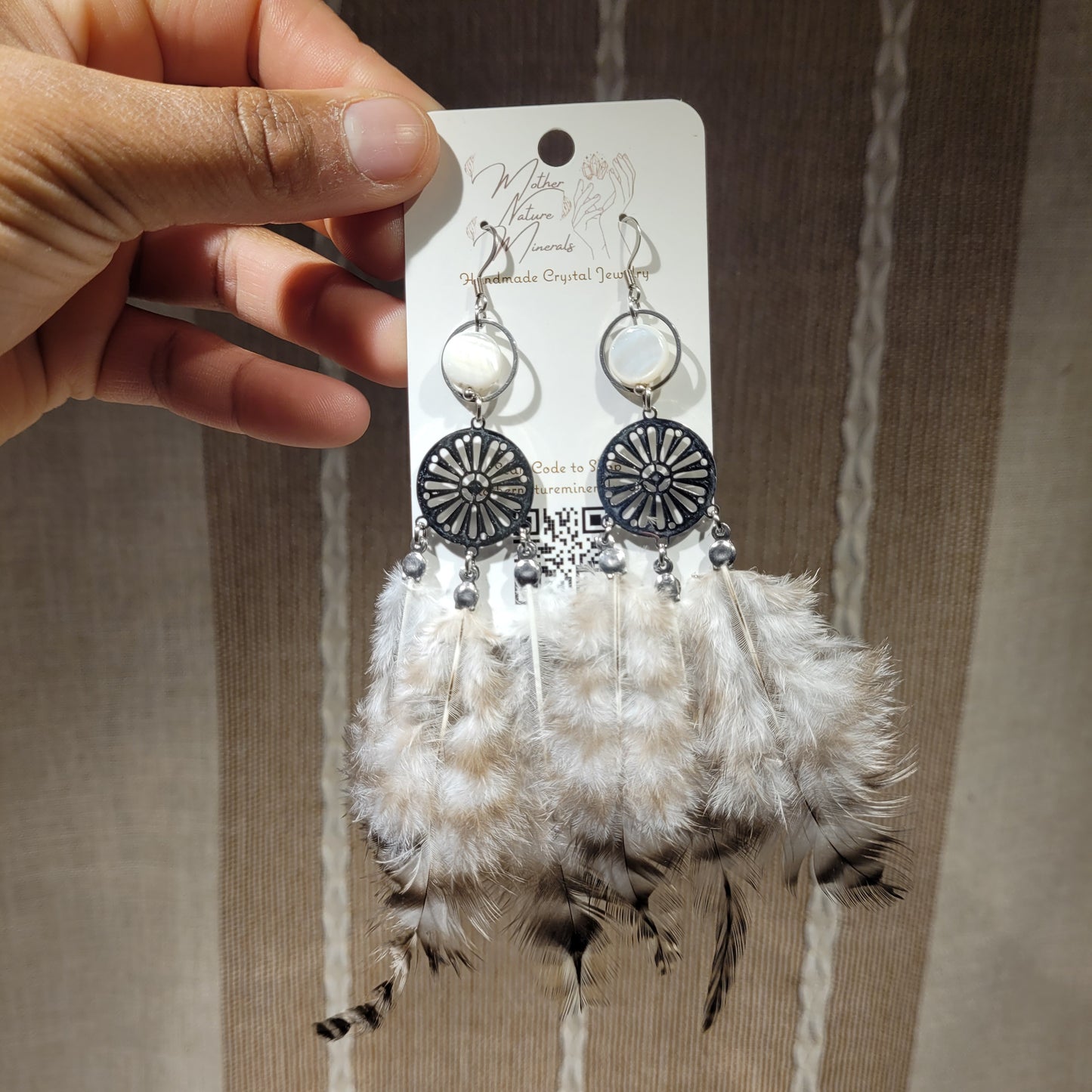 White Mother Of Pearl Feather Earrings