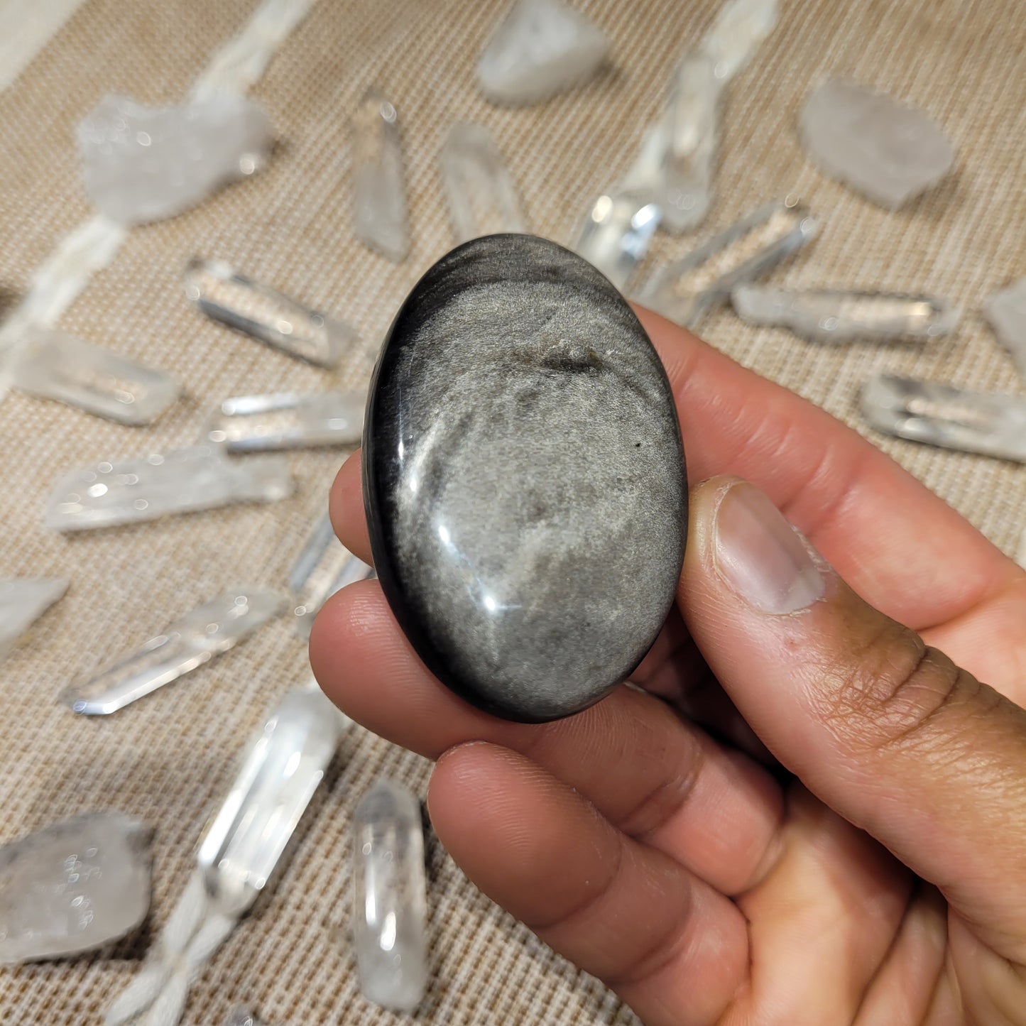 Silver Sheen Obsidian Palmstone