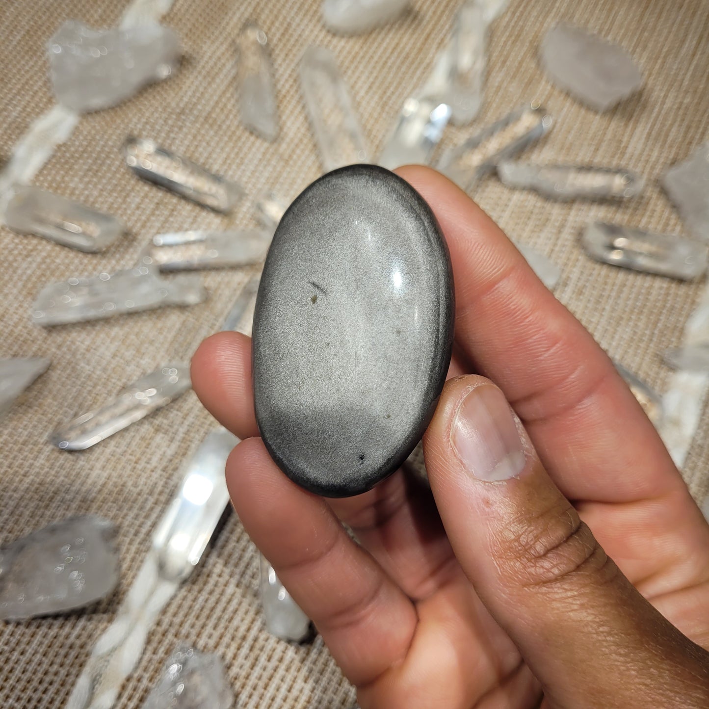 Silver Sheen Obsidian Palmstone