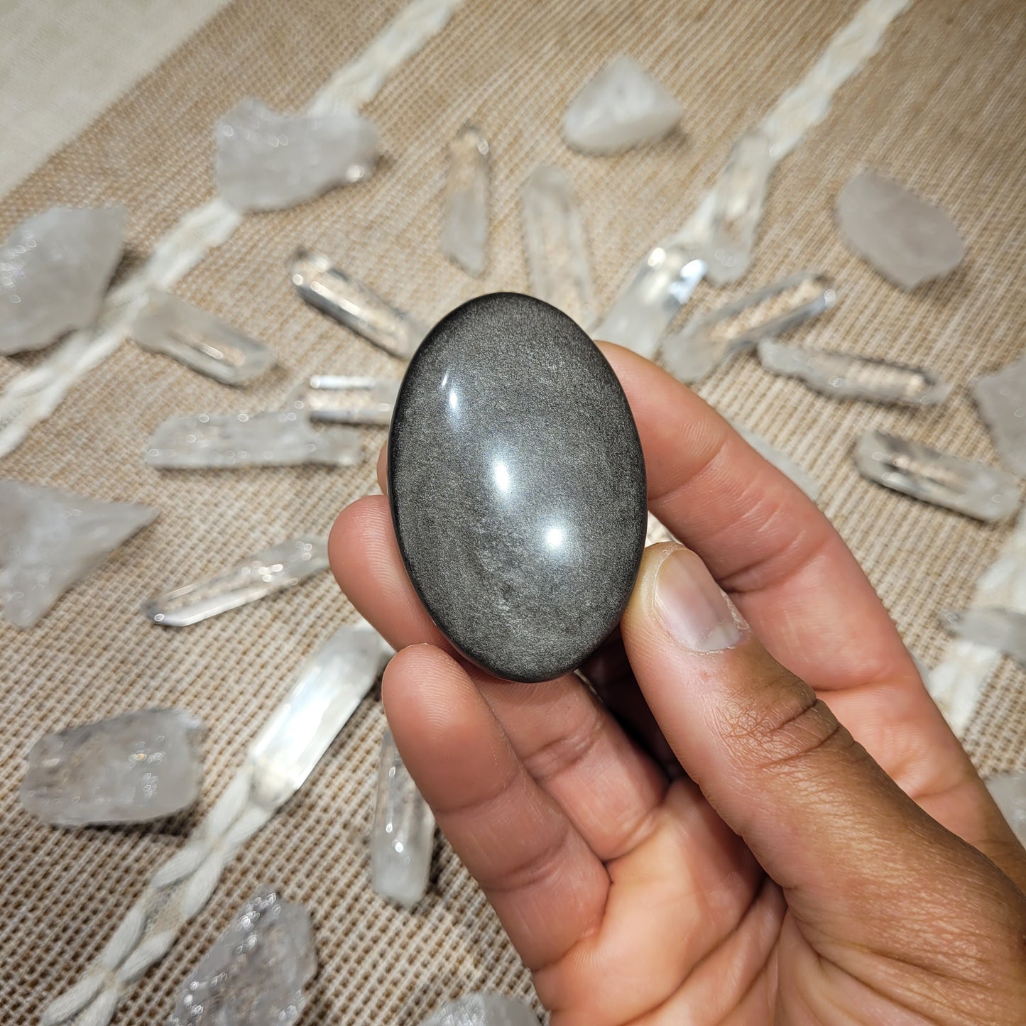 Silver Sheen Obsidian Palmstone