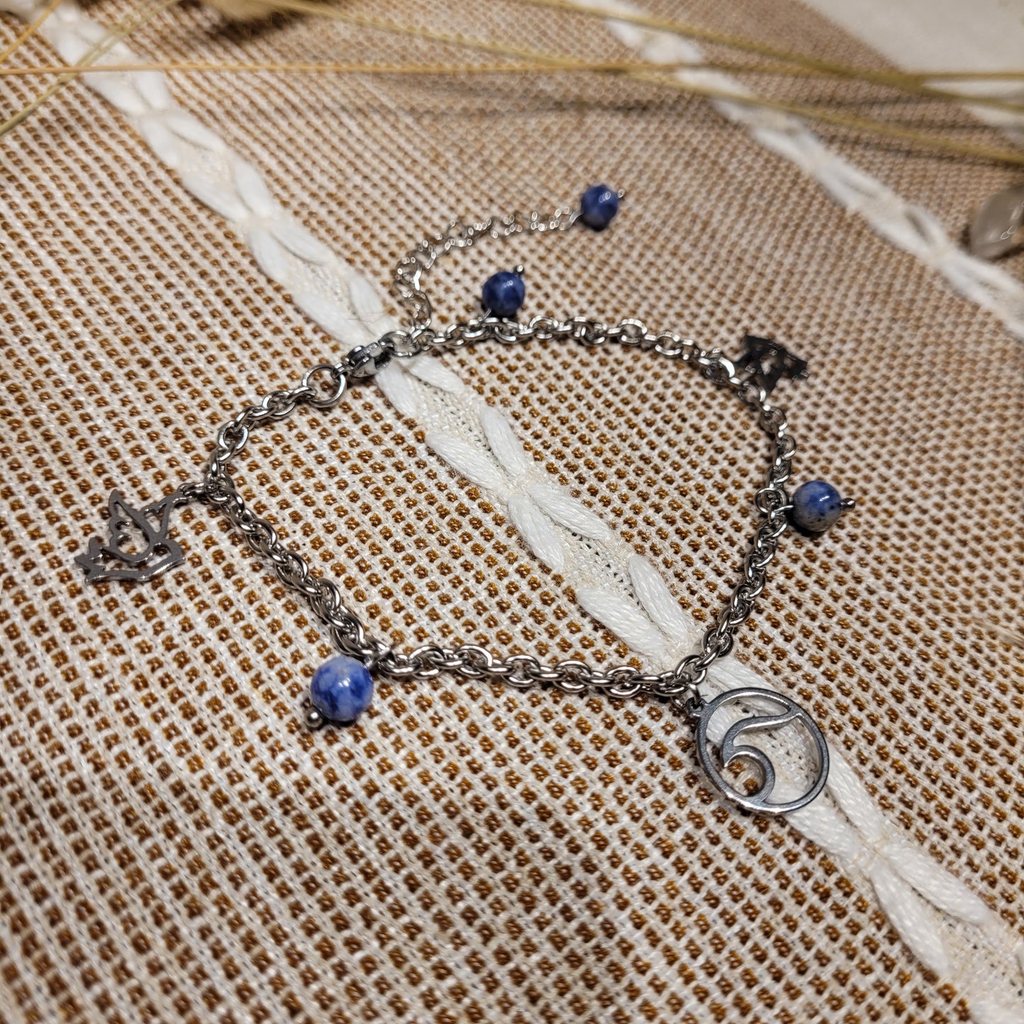 Blue Dot Jasper Wave Bird Anklet