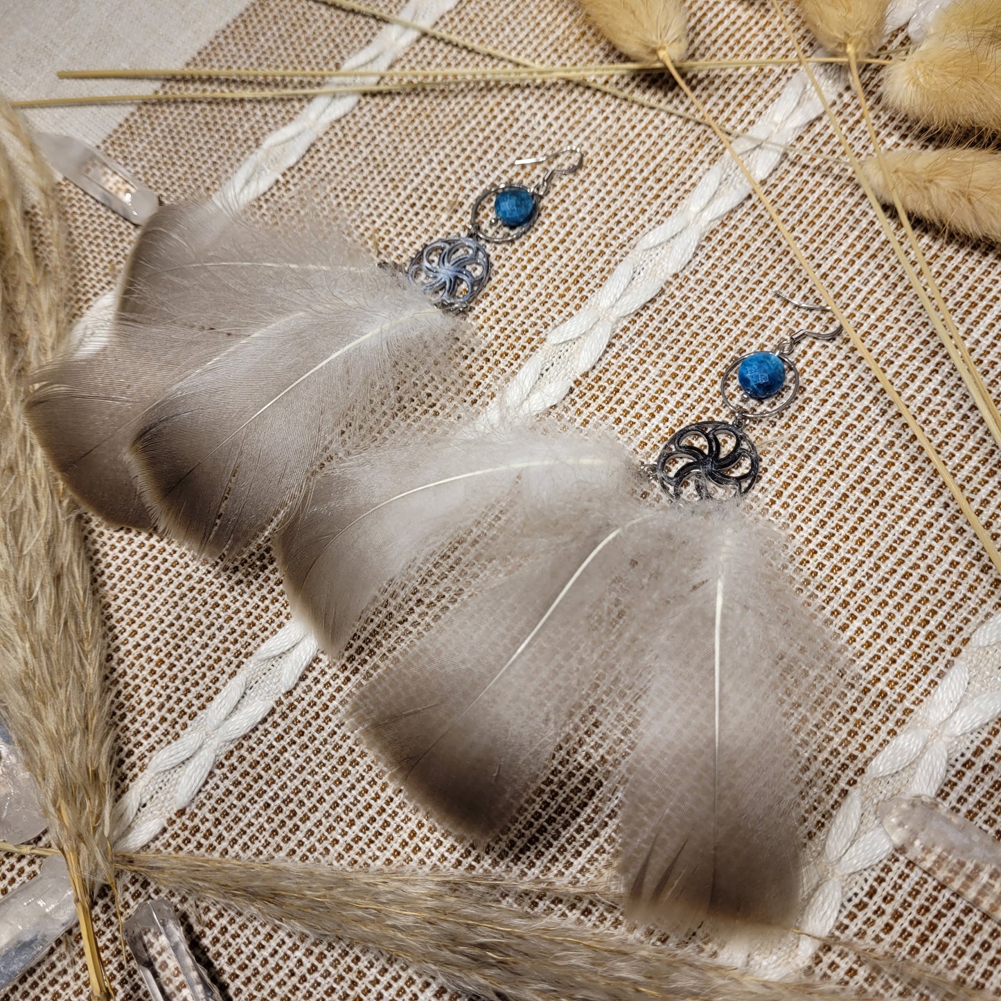 Blue Apatite Feather Earrings