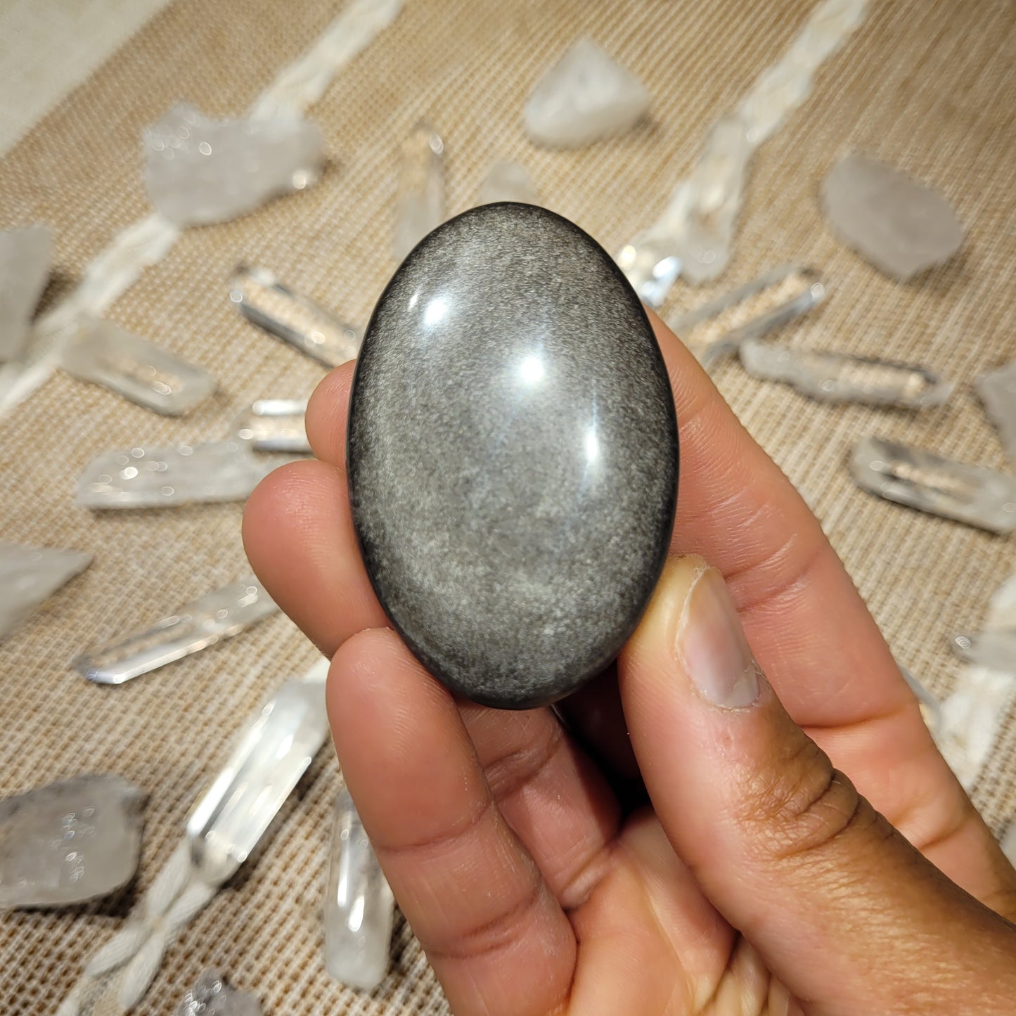 Silver Sheen Obsidian Palmstone