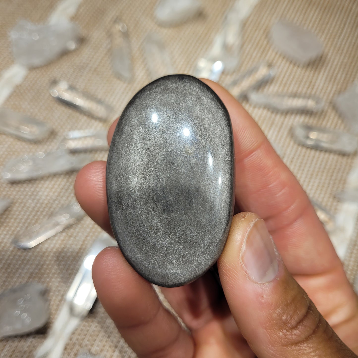 Silver Sheen Obsidian Palmstone