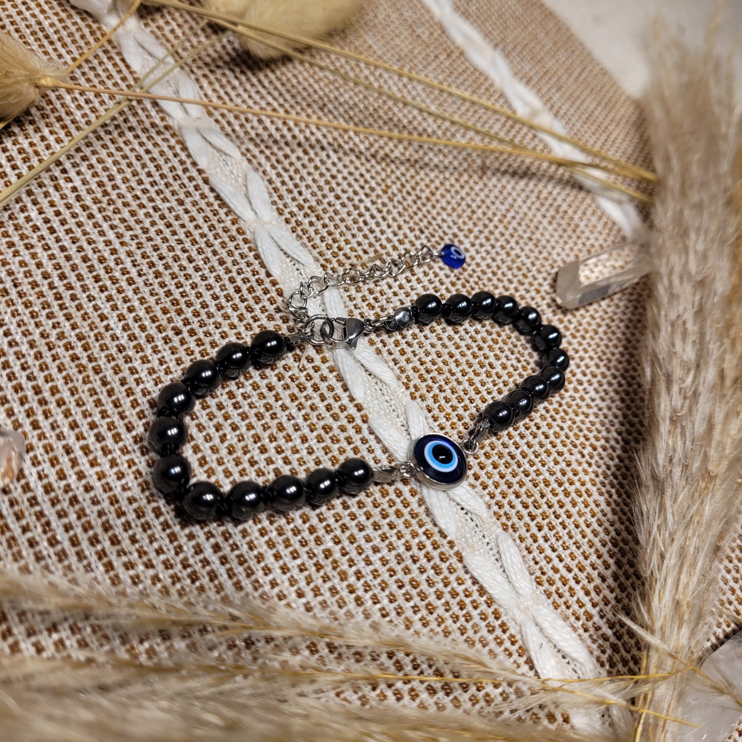 Hematite Evil Eye Anklet