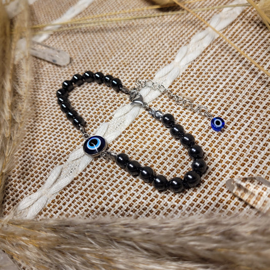 Hematite Evil Eye Anklet