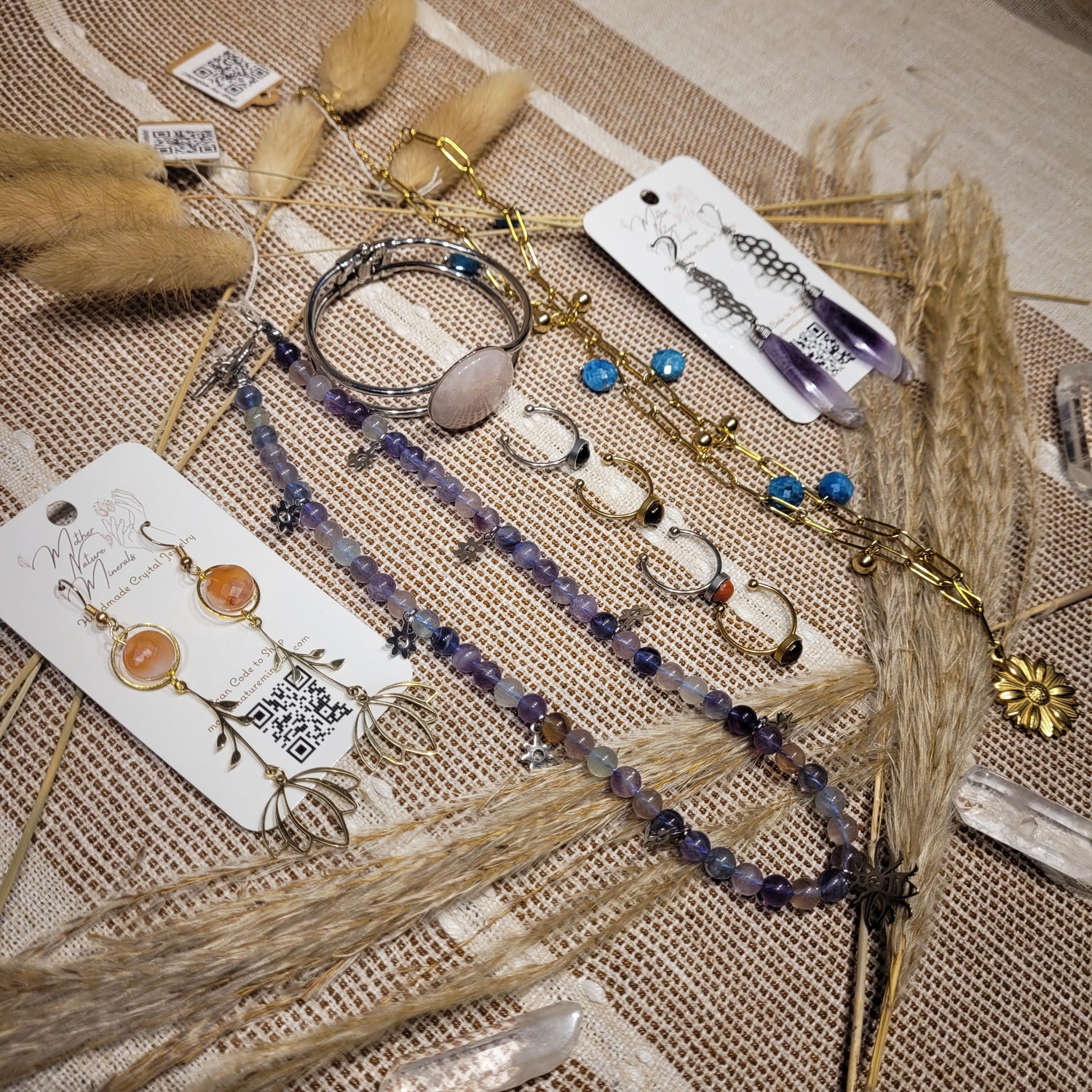 Handmade ethical high-quality crystal jewelry made with stainless steel, gold plated steel, and brass!