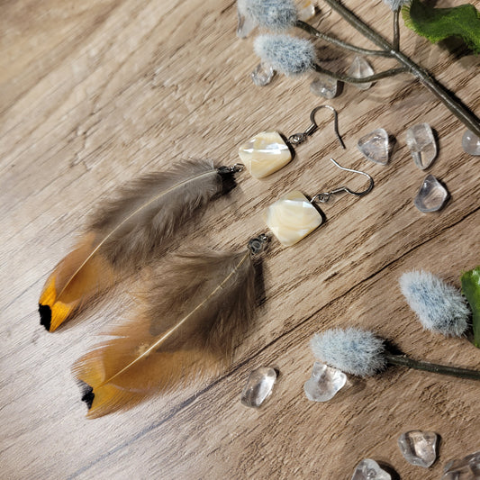 Mother of Pearl Feather Earrings