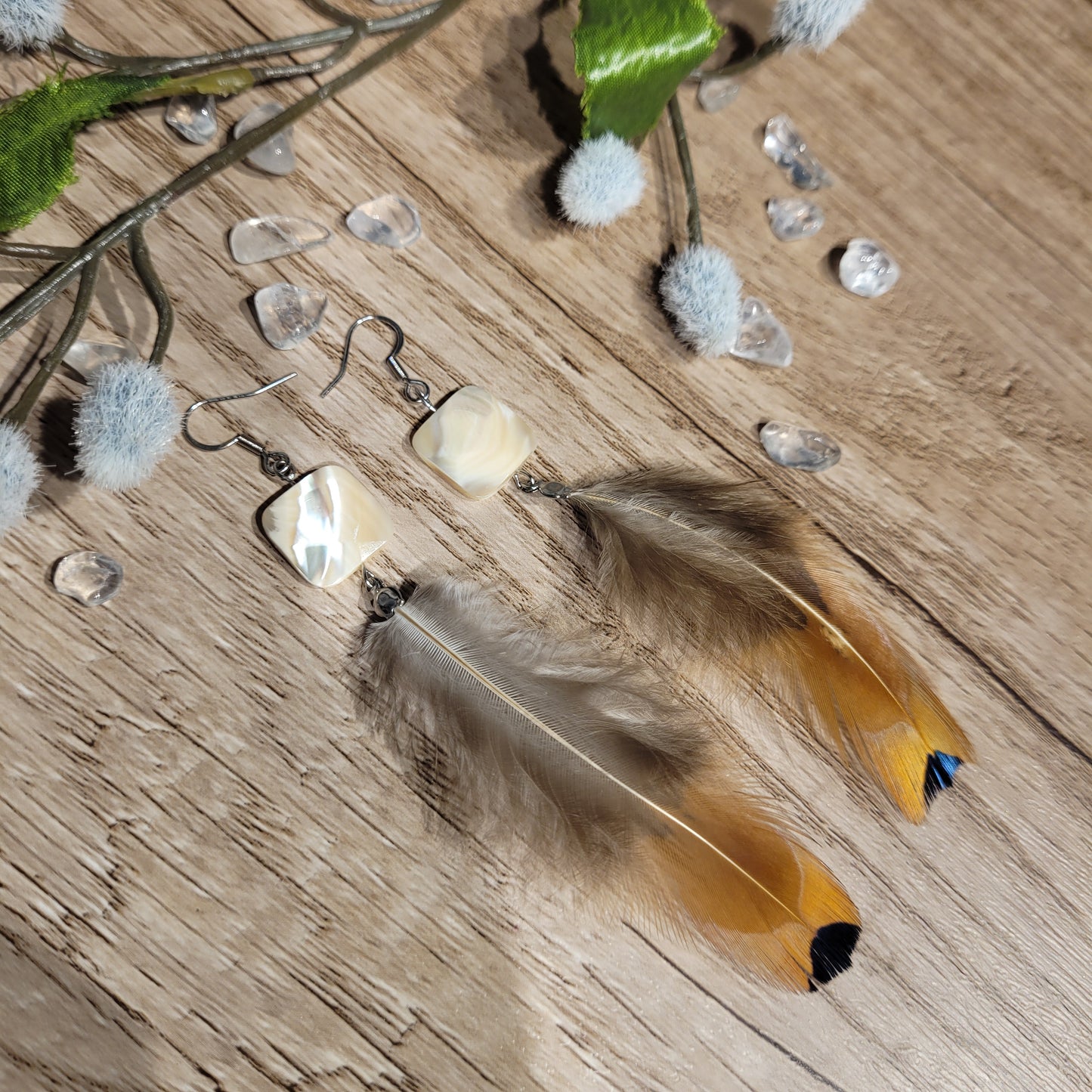 Mother of Pearl Feather Earrings