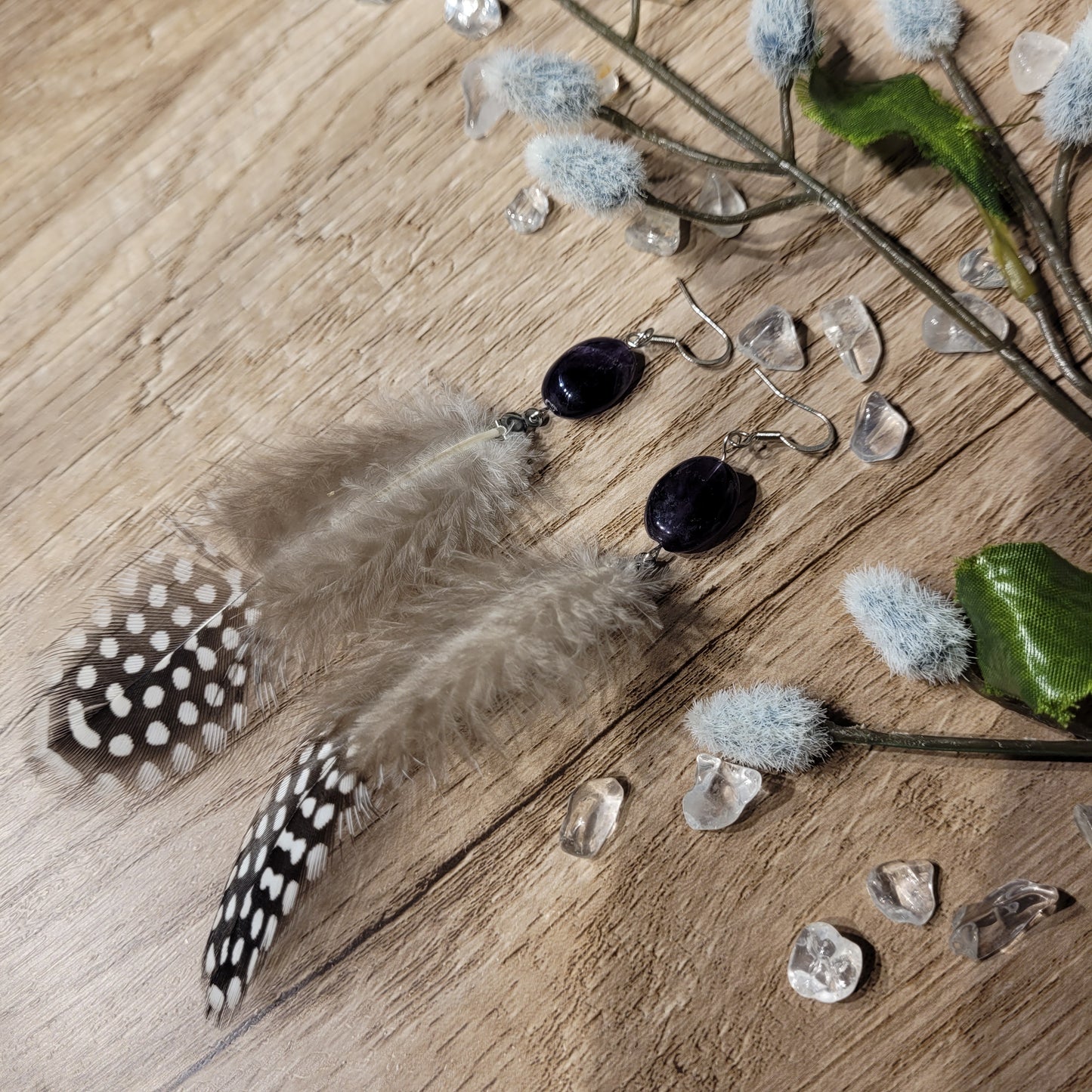 Amethyst Feather Earrings