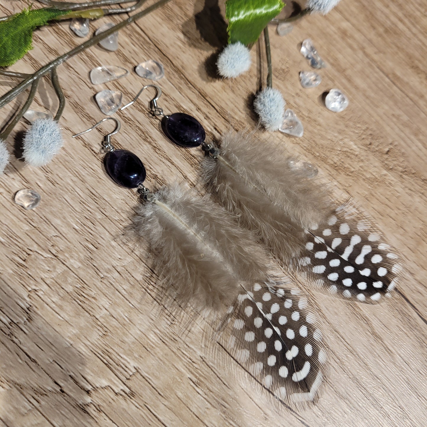 Amethyst Feather Earrings