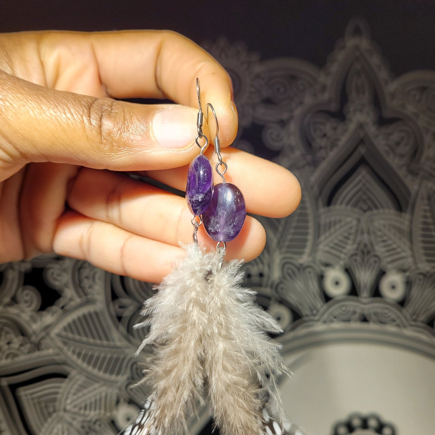 Amethyst Feather Earrings