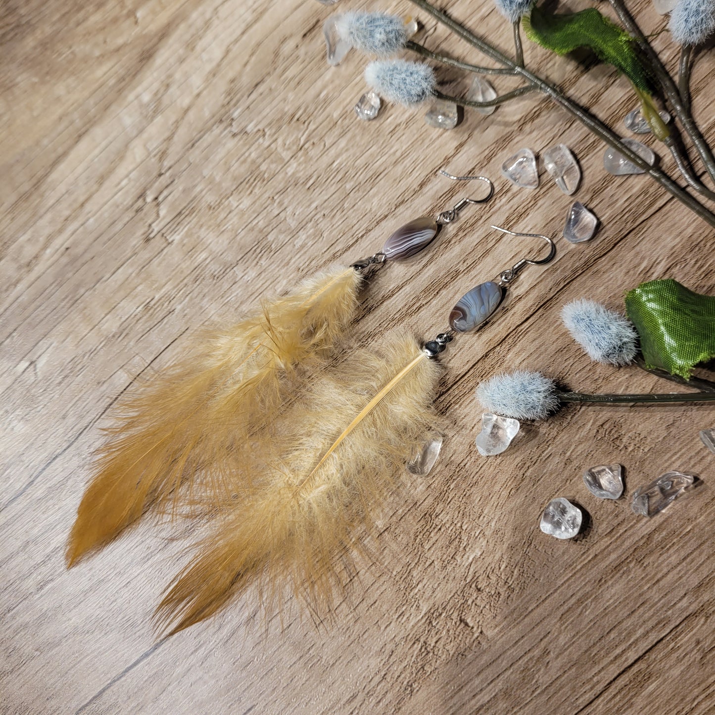 Botswana Agate Feather Earrings