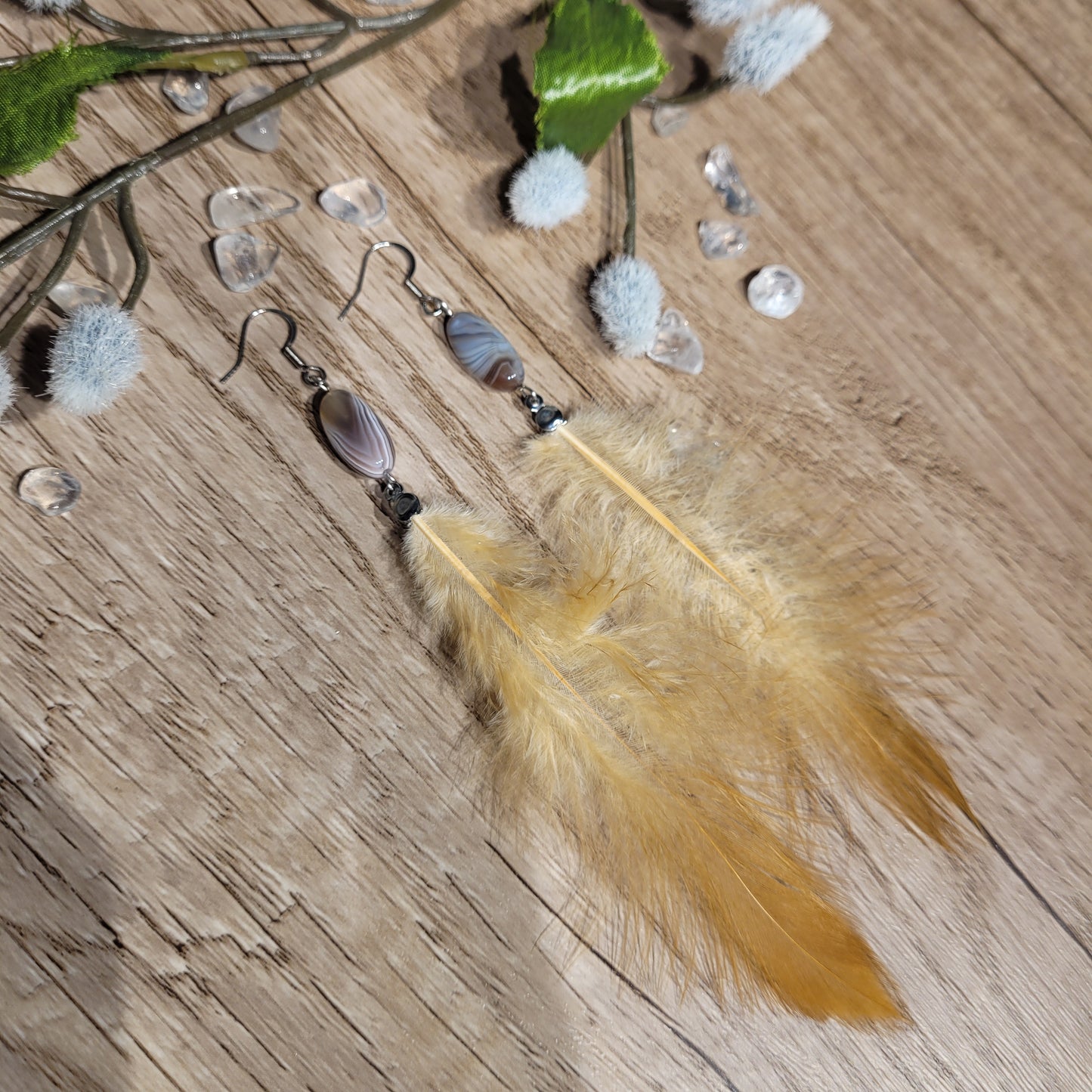 Botswana Agate Feather Earrings