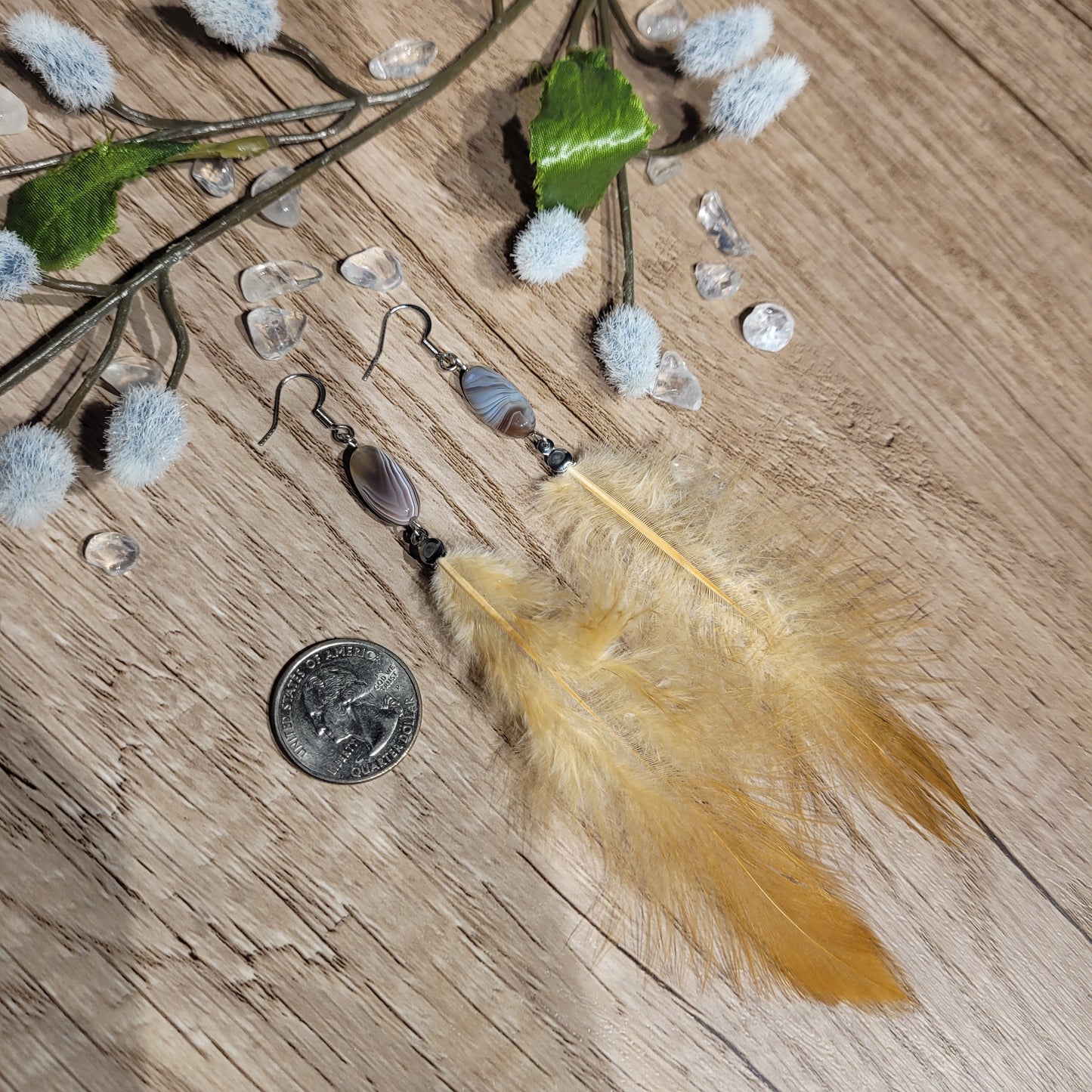 Botswana Agate Feather Earrings