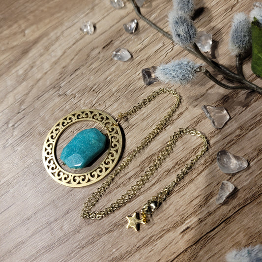 Handmade Amazonite crystal brass hoop necklace