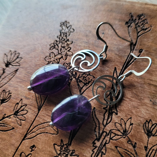 Handmade crystal rock stone steel earrings