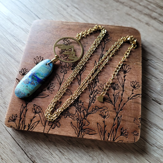 Handmade crystal rock stone steel necklace