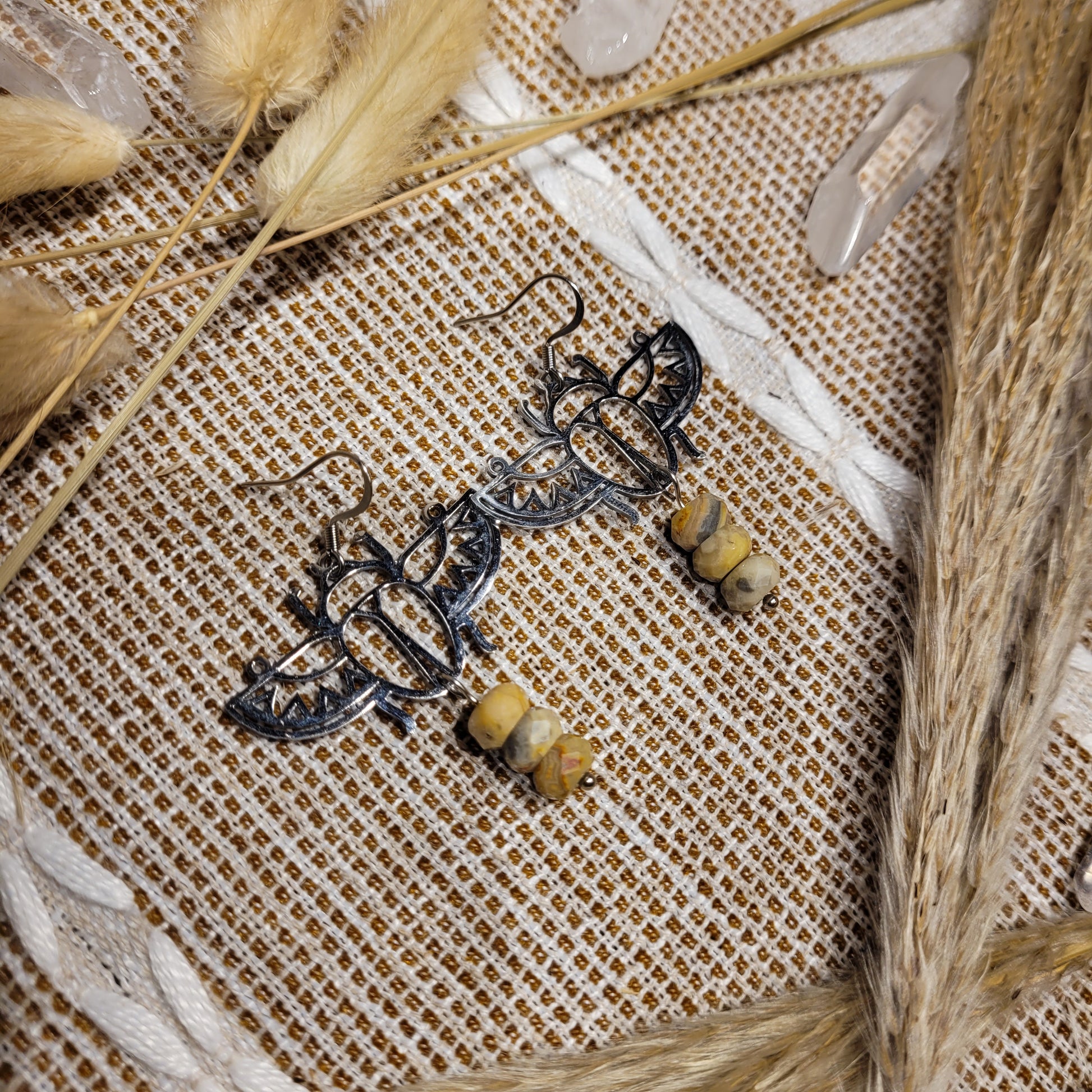 Handmade Crystal Lotus Bug Stainless Steel Earrings