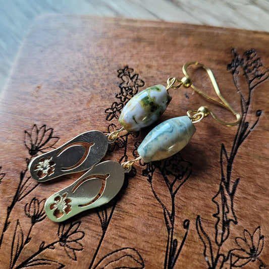 Handmade crystal rock stone steel earrings