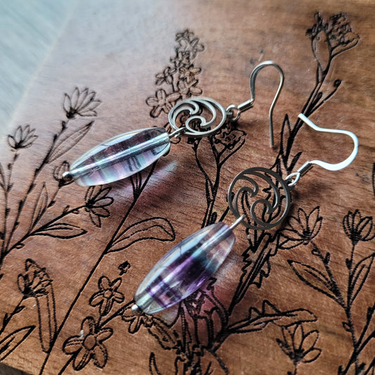 Handmade crystal rock stone steel earrings