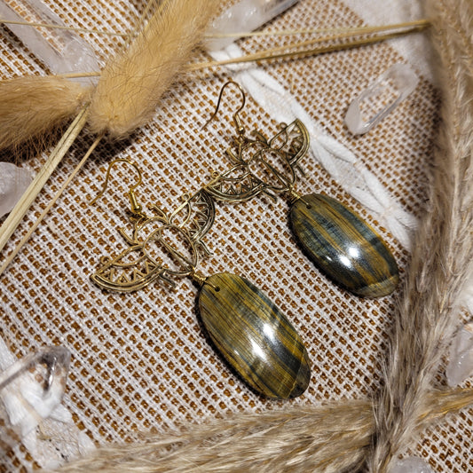 Handmade Crystal Brass Lotus Bug Earrings