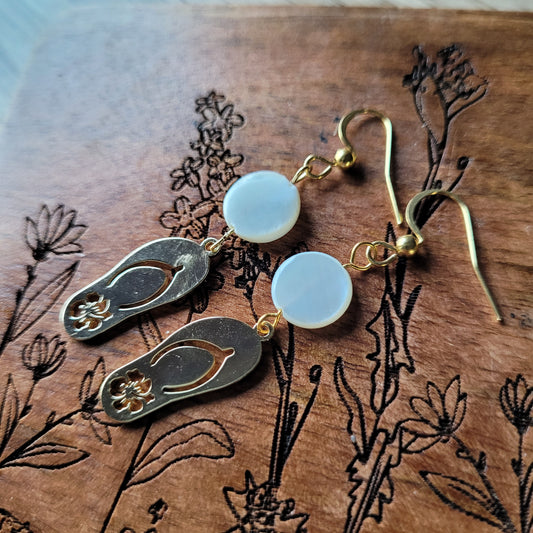 Handmade crystal rock stone steel earrings