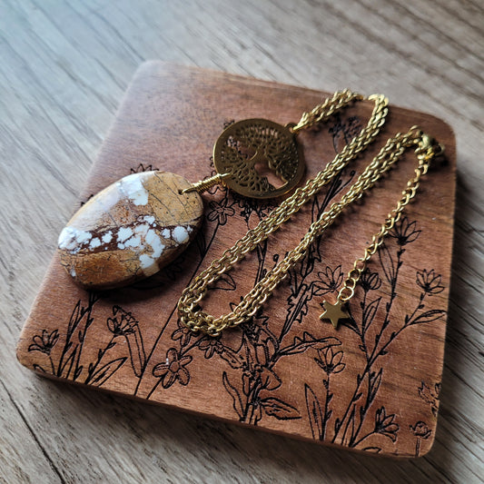 Handmade crystal rock stone steel necklace
