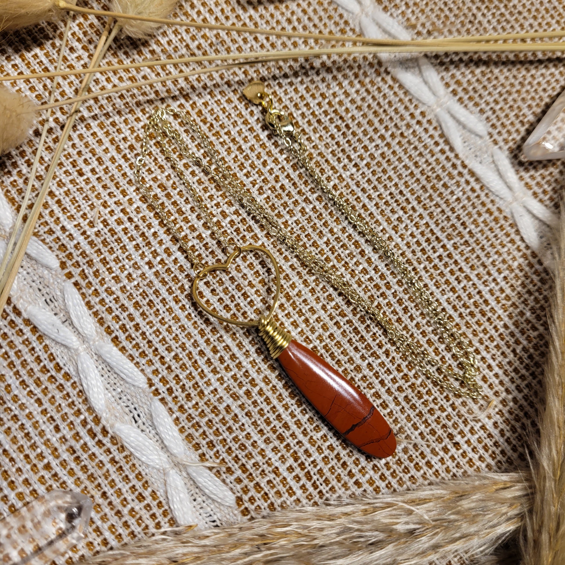 red jasper crystal gold stainless steel wire wrap necklace