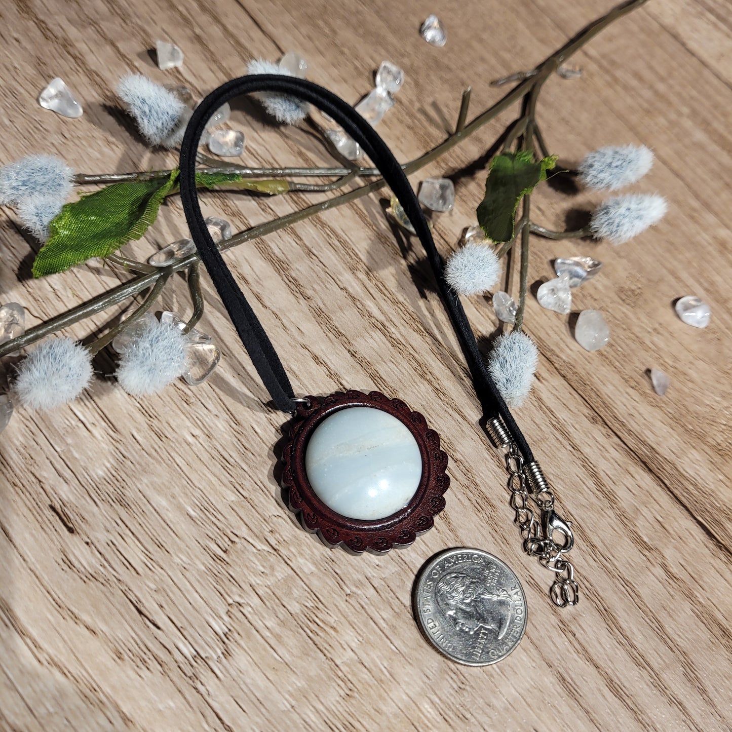 Sky Blue Quartz Wood Necklace