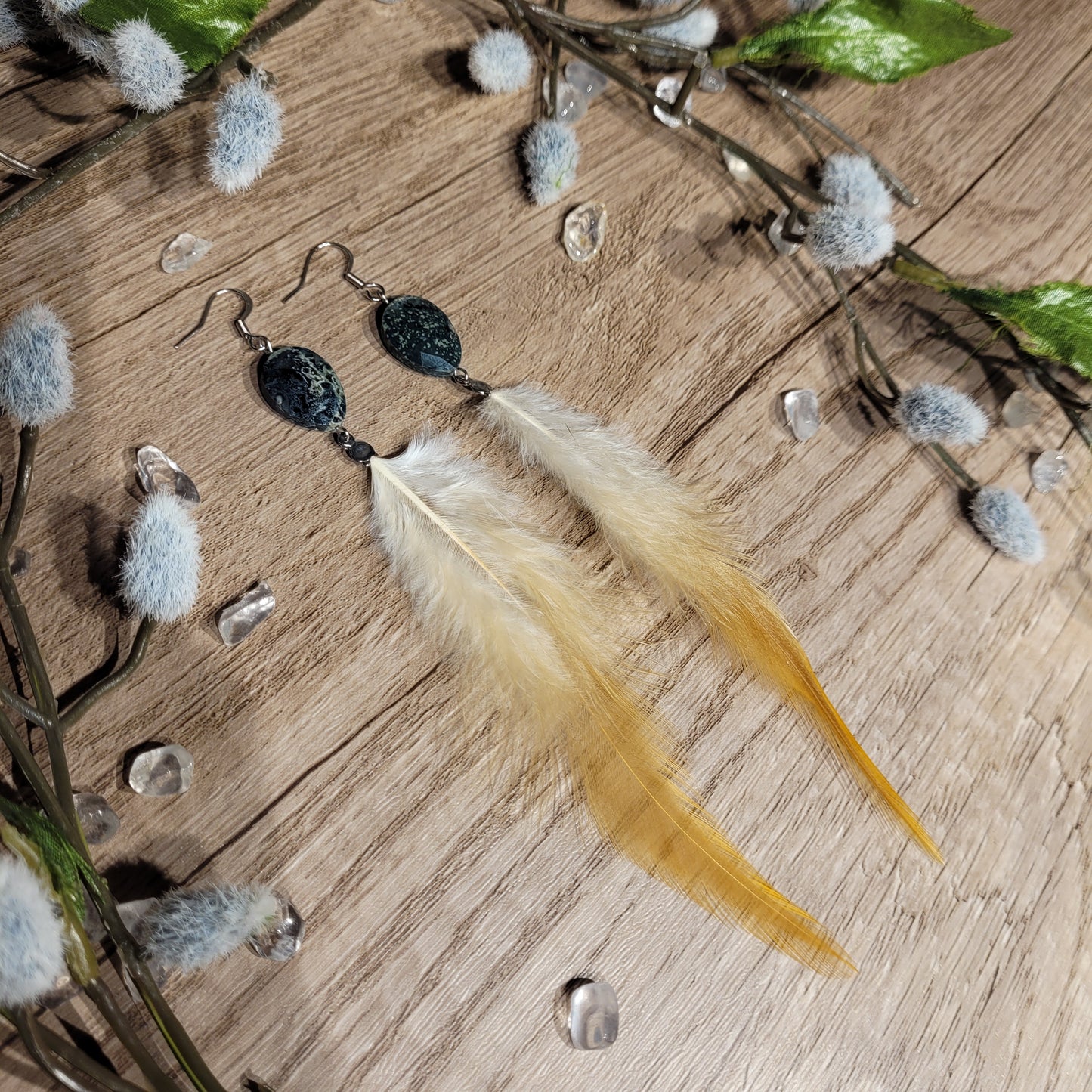 Kambaba Jasper Feather Earrings