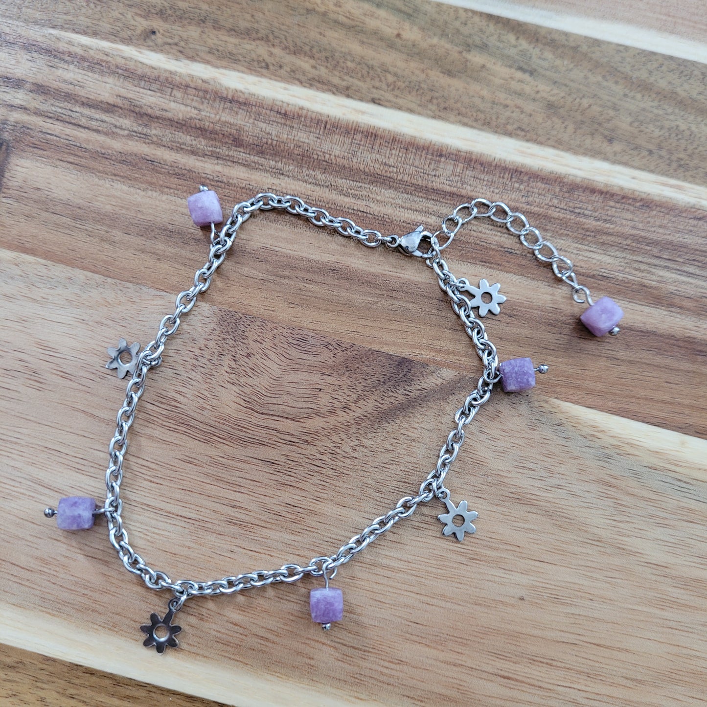 Lepidolite Flower Anklet