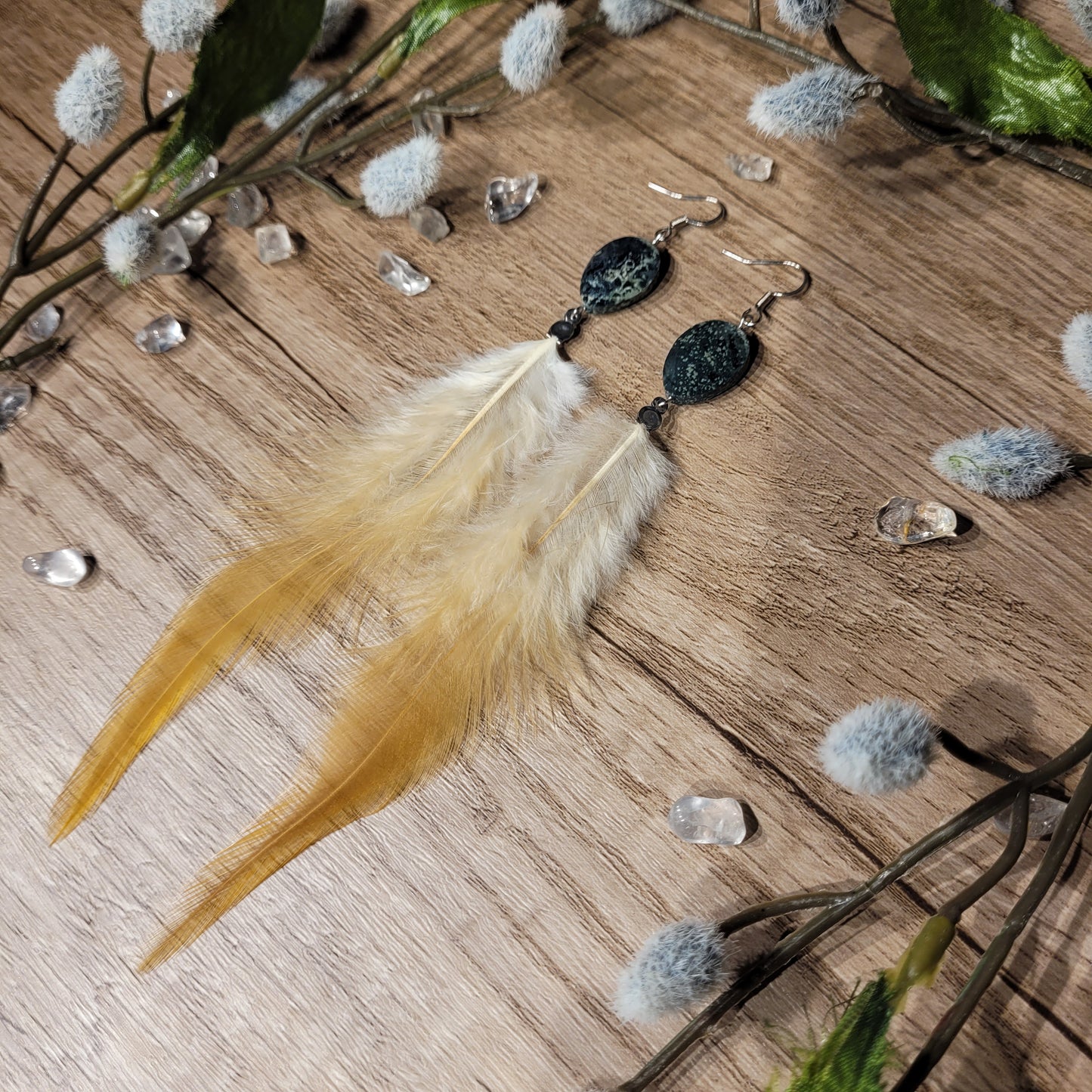 Kambaba Jasper Feather Earrings