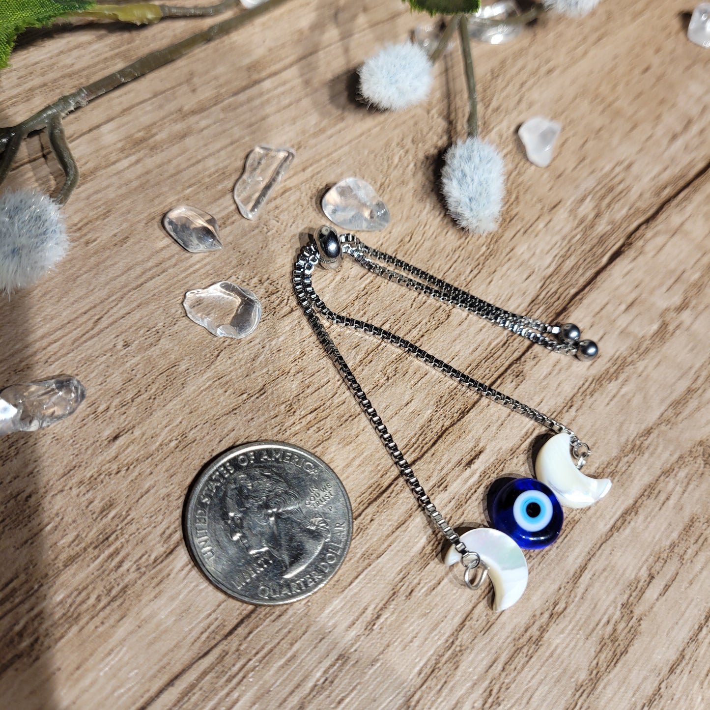 Evil Eye Mother of Pearl Moon Bracelet