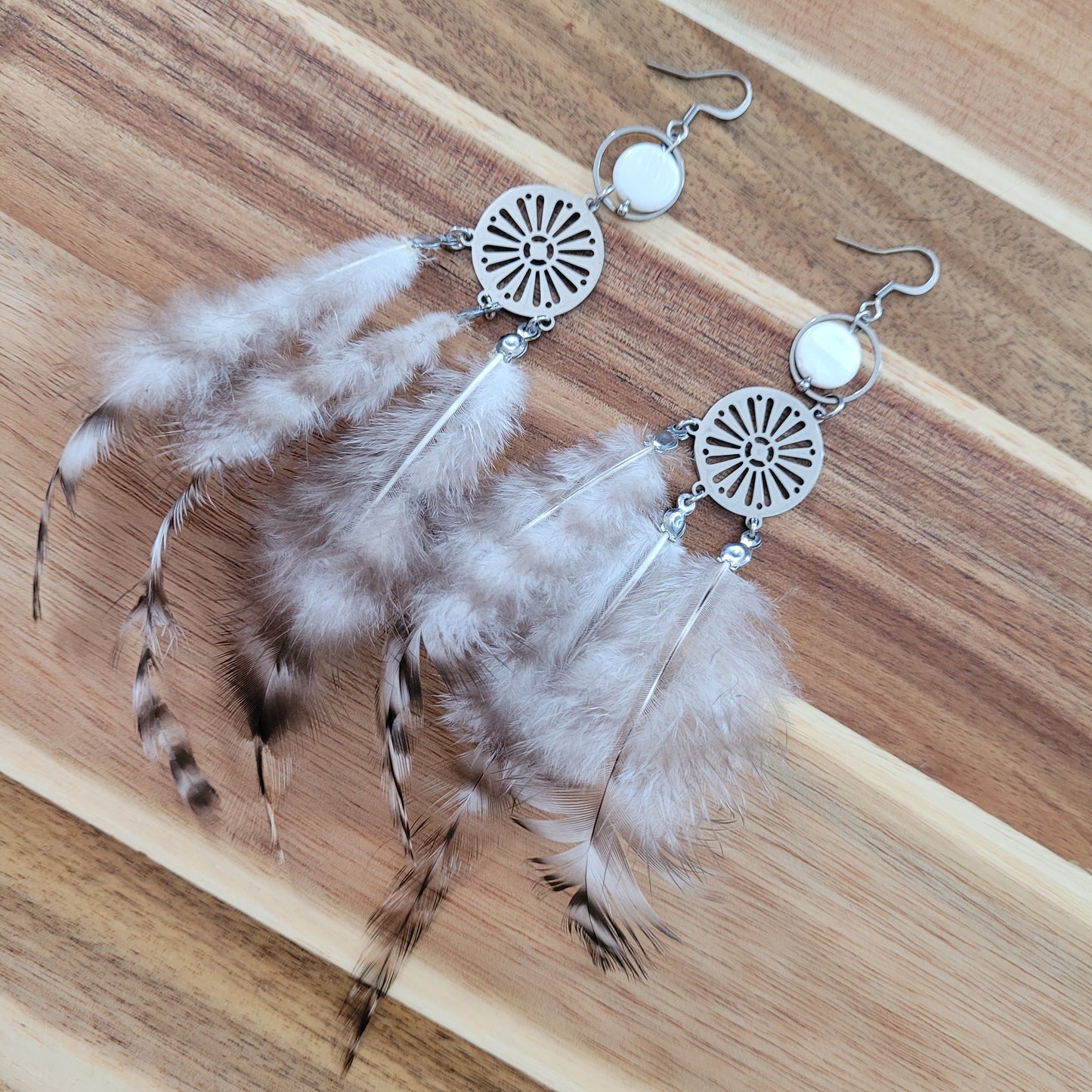 White Mother Of Pearl Feather Earrings