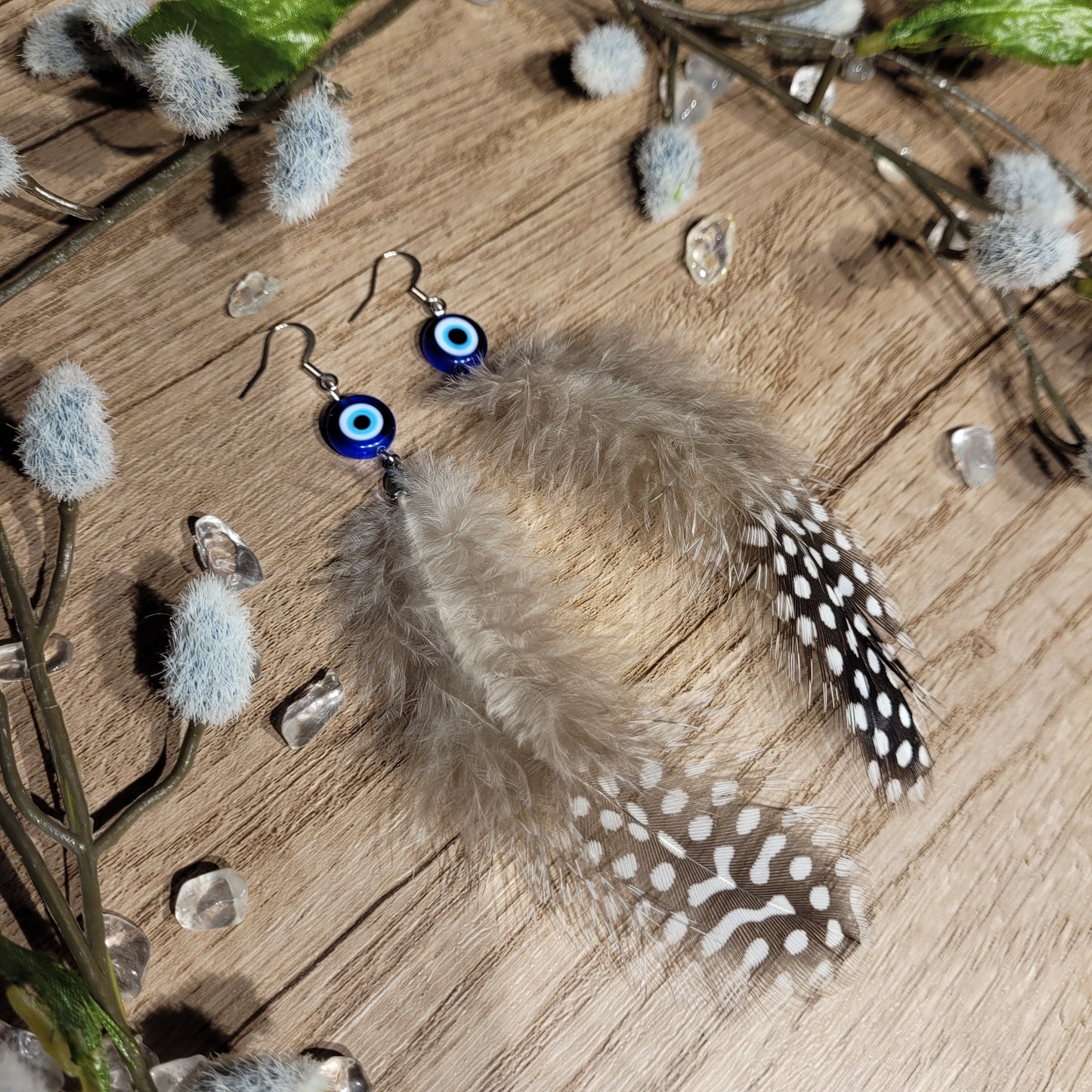 Evil Eye Feather Earrings