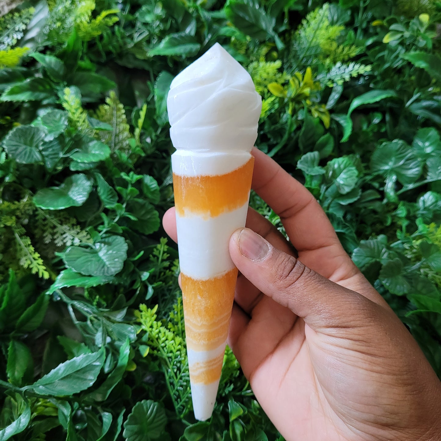 Orange Calcite Ice Cream Cone with Stand