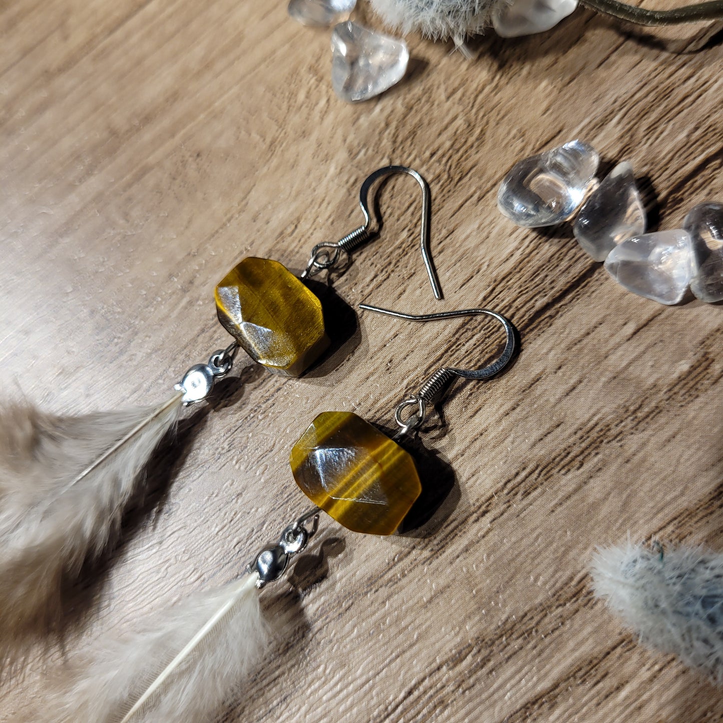 Tigers Eye Feather Earrings