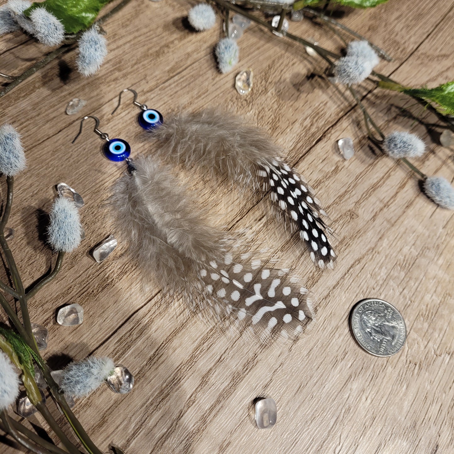 Evil Eye Feather Earrings