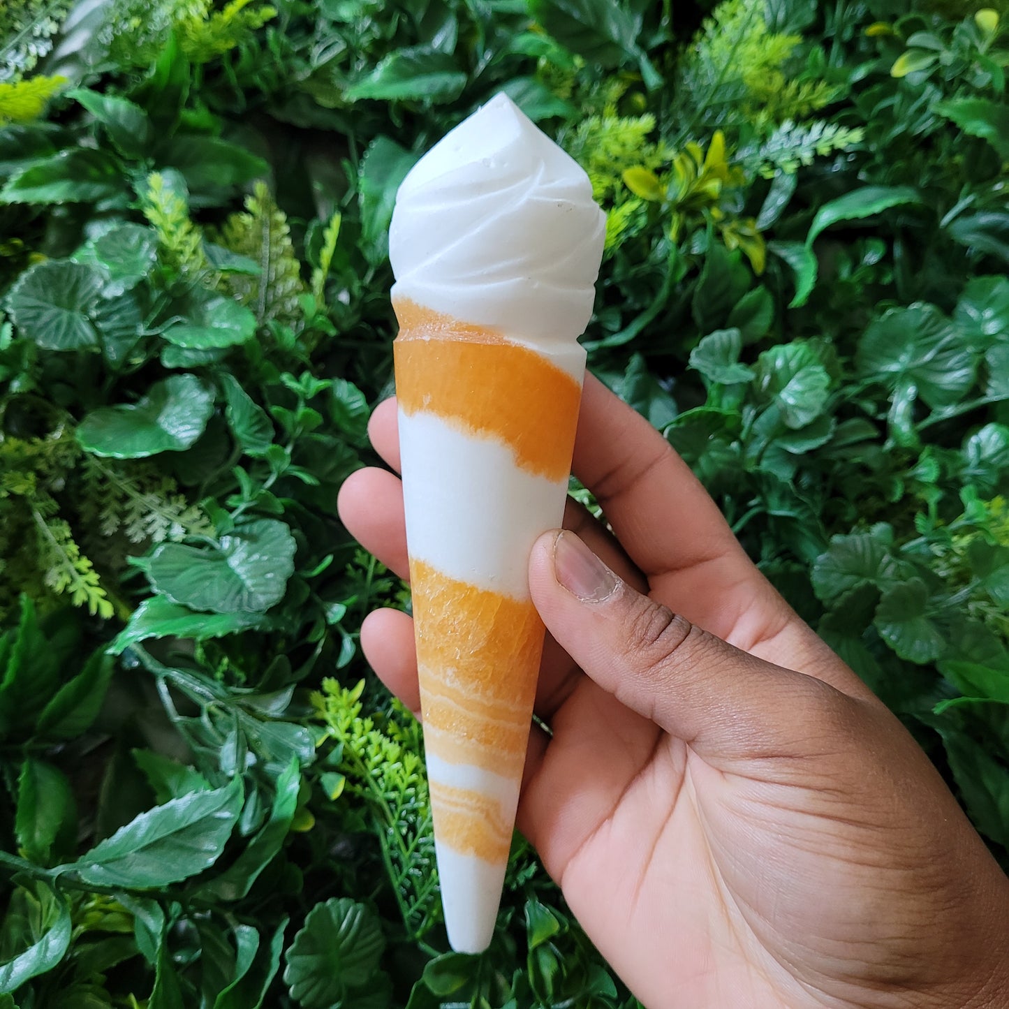 Orange Calcite Ice Cream Cone with Stand