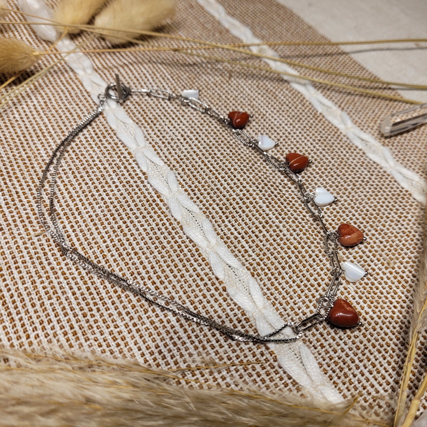 Red Jasper Mother of Pearl Necklace