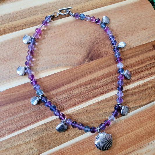 Rainbow Fluorite Clam Necklace