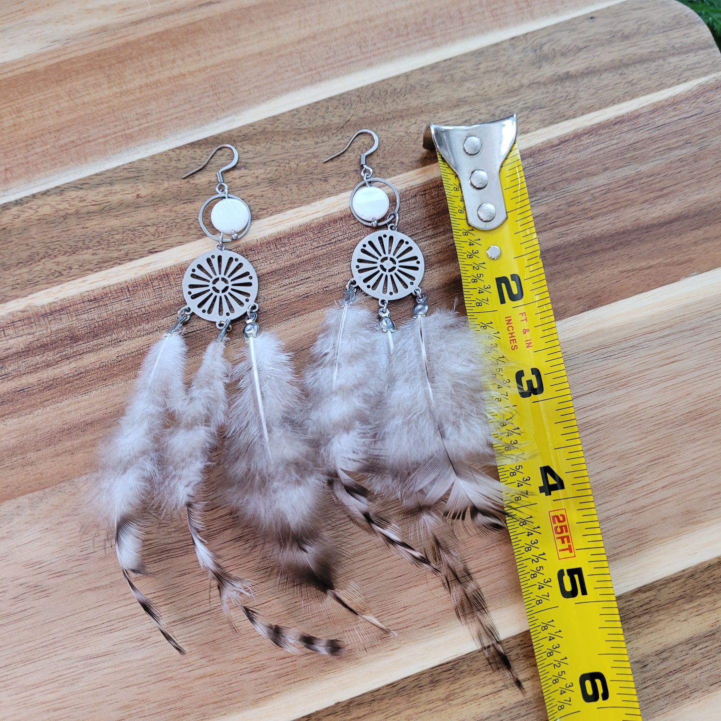 White Mother Of Pearl Feather Earrings