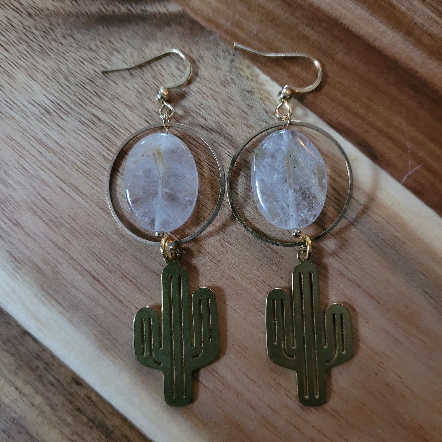 Gold Rutile Quartz Earrings