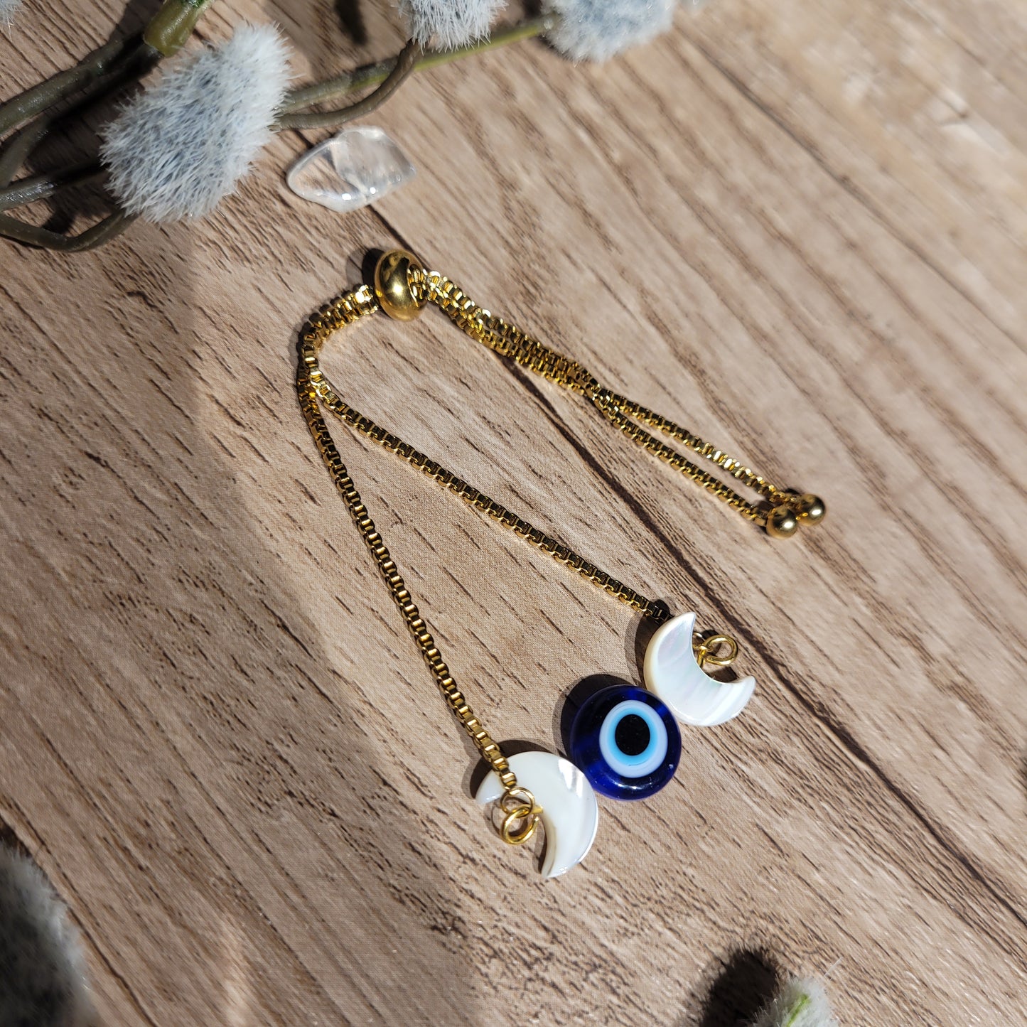 Evil Eye Mother of Pearl Moon Bracelet